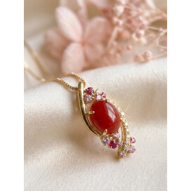 ✨ SUMMER SALE 　K18サンゴマルチカラーストーンダイヤモンドペンダントネックレス✨